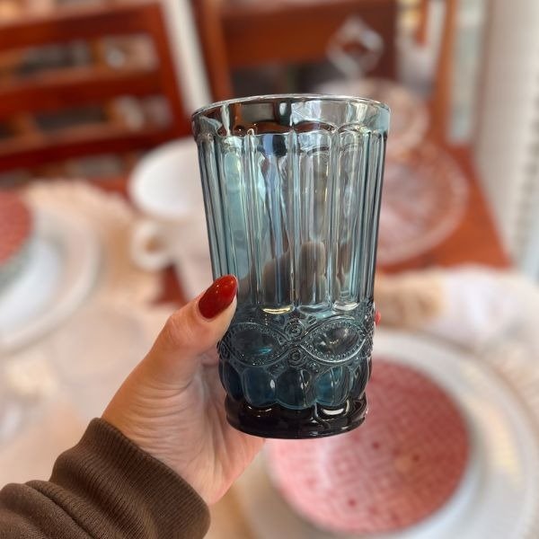 Producto - Set x 6 vasos labrado azul vidrio 250ml - 2