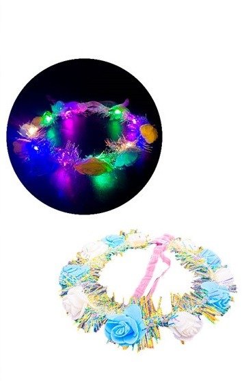 Producto - Corona de Flores Goma Eva con Luces Celeste y Blanca