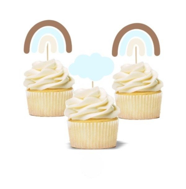 Producto - Topper cupcake silueta x 6 Arco Iris Vintage Celeste