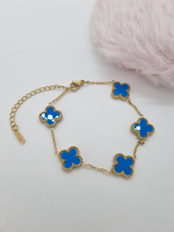 Producto - Pulsera acero dorado dijes trébol van cleef
