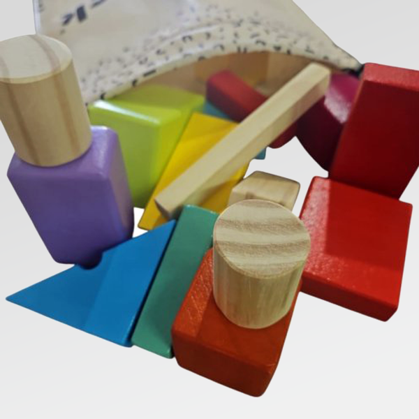 Producto - Bloques de madera Bolsita Viajera - 20 piezas - Juguete Didáctico