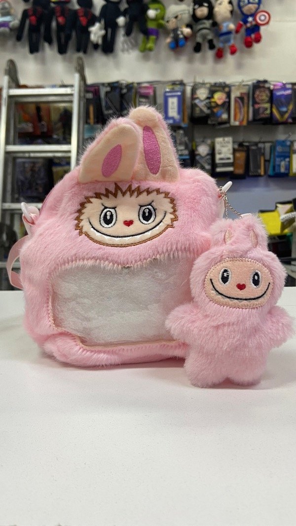 Producto - Bolso Cartera labubu con llavero (visor - rosa pastel)