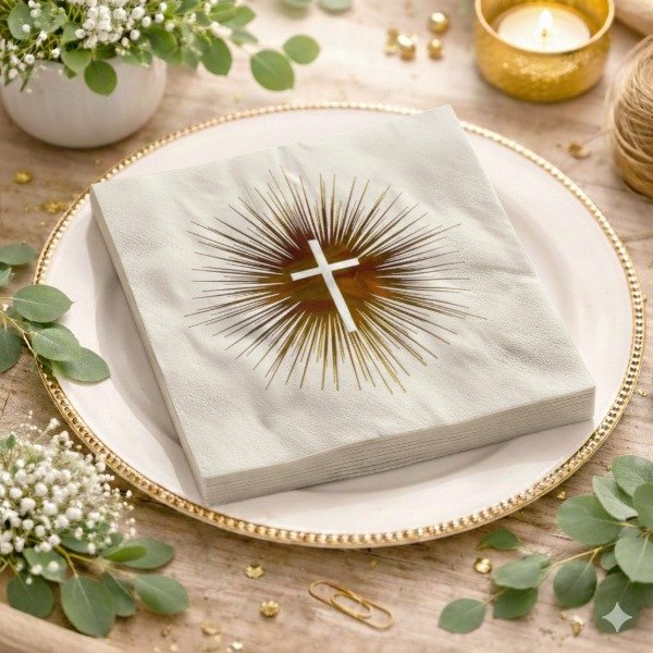 Producto - Servilleta Dorado y Blanco Cruz x 12