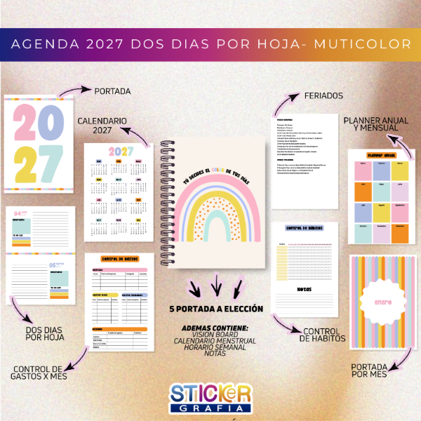 Producto - Agenda 2027 Dos Días por Hoja Multicolor
