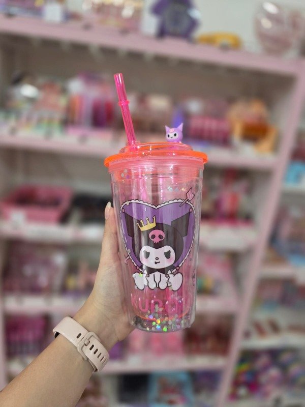 Producto - Vaso con tapa Kuromi rosa