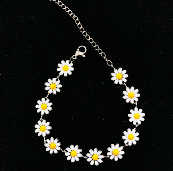 Producto - Pulsera margaritas blancas  acero quirúrgico