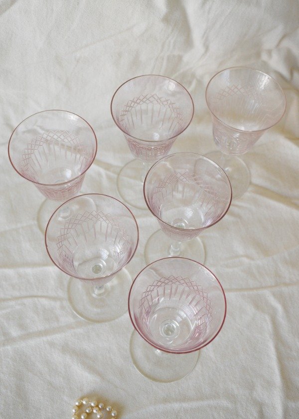 Producto - Set de seis copas de cristal rosa suave - 1
