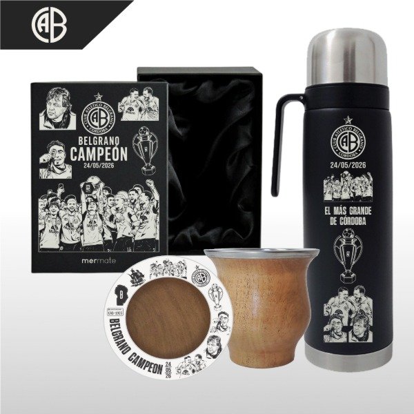 Producto - SET DE MATE + BOX PERSONALIZADO + TERMO MEDIA MANIJA BELGRANO CAMPEÓN V2 - 2