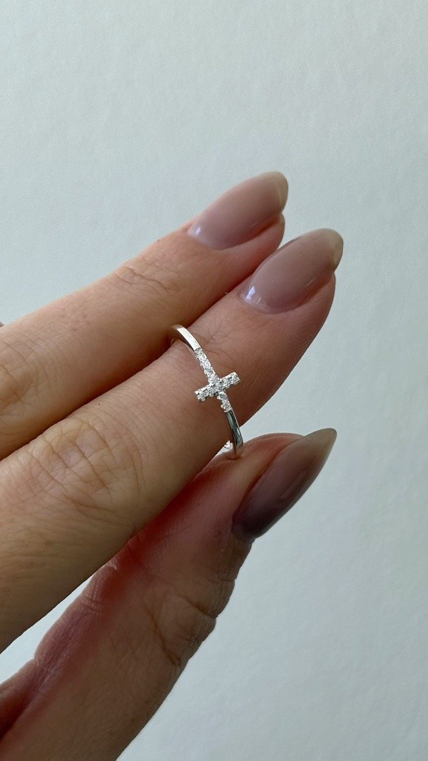 Producto - Anillo cruz cubic horizontal fina 16,5mm P925 - 0
