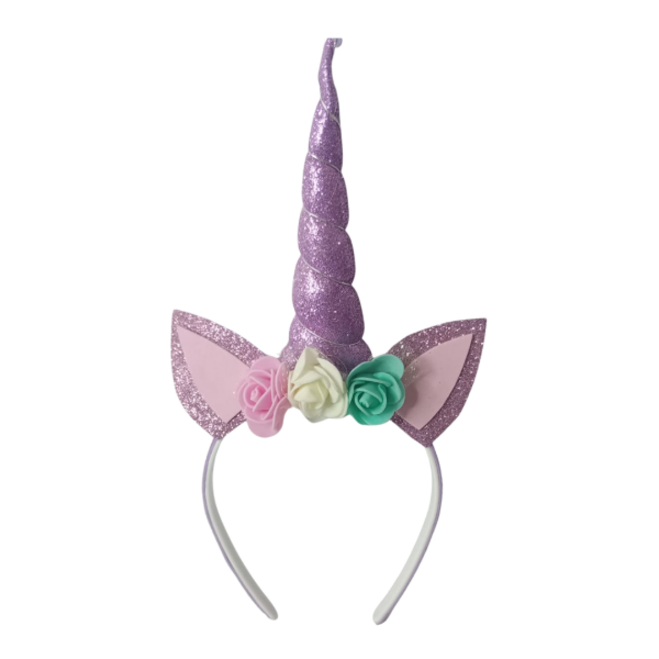 Producto - Vincha unicornio flores + cuerno brilloso