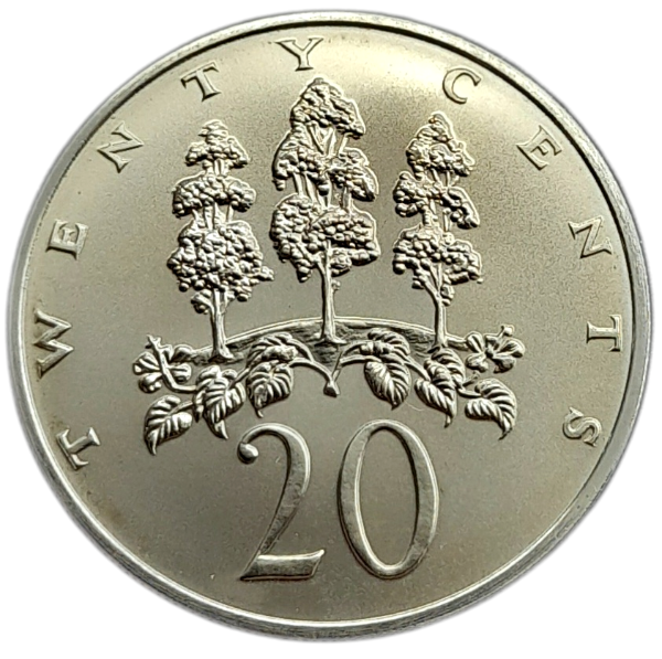 Producto - Jamaica 20 Cents 1972 Flor Mahoe (7.982 piezas!!) Km#55 Unc
