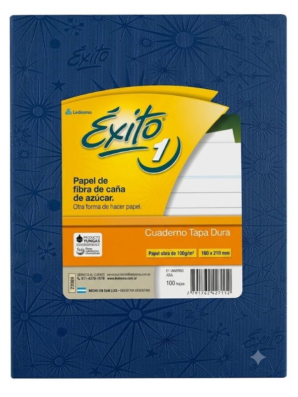 Producto - Cuaderno N 1 - 100 Hojas Rayadas - Tapa Dura AZUL - Exito Universo 16 x 21 cm