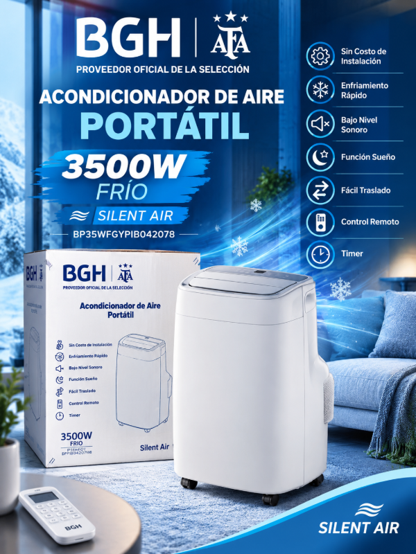 Producto - AIRE PORTÁTIL BGH SILENT AIR 3500W FRÍO/CALOR MOD BP35WFGY