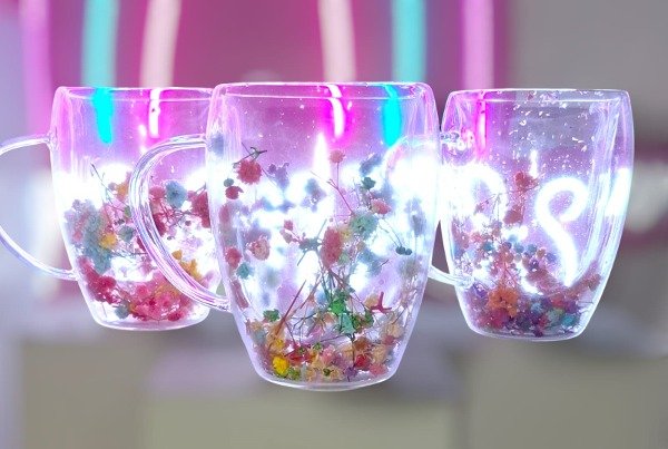 Producto - Tazas flores doble vidrio