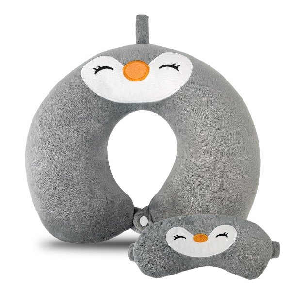Producto - Almohadita de viaje con antifaz pingüino