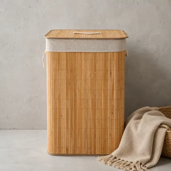 Producto - Canasto De Ropa Laundry De Bambú Con Funda De Tela Y Tap - 1