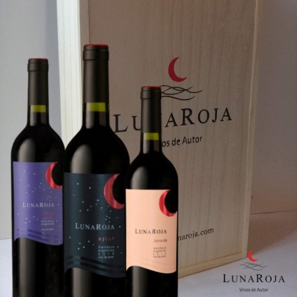 Producto - ESTUCHE MADERA LUNA ROJA X 3 BOTELLAS envío gratis