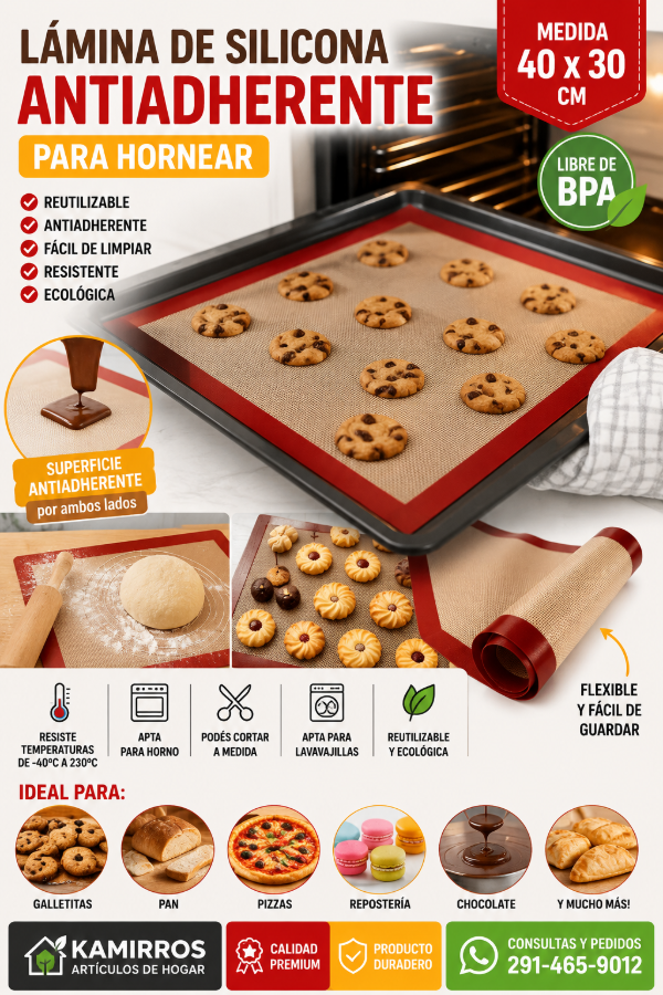 Producto - Lámina Manta de Silicona Antiadherente para Hornear 40 x 30 cm  Reutilizable