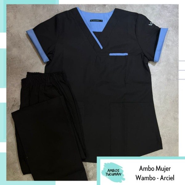 Producto - Ambo Negro detalle Celeste