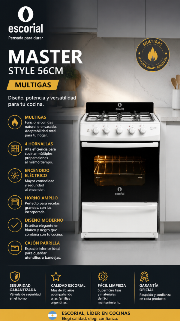 Producto - COCINA ESCORIAL MASTER STYLE 56CM MULTIGAS