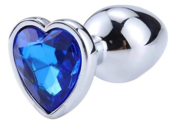 Producto - Plug anal acero corazón azul Large 9 x 4 cm