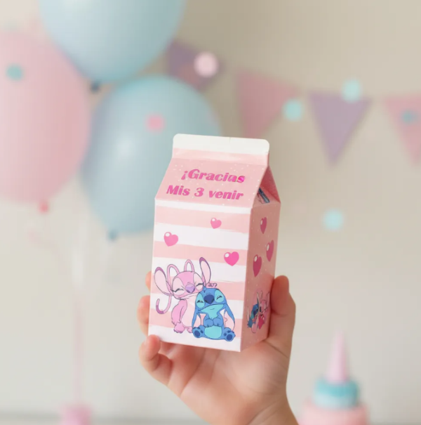 Producto - Caja Milk Box Imprimible Grande Stitch Y Angel  Editable