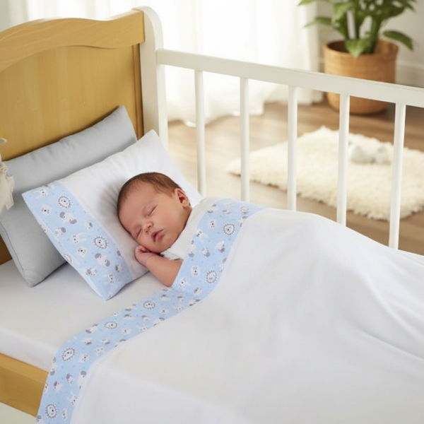 Producto - Cuna Funcional Juego de Sábanas "Celeste Caritas"