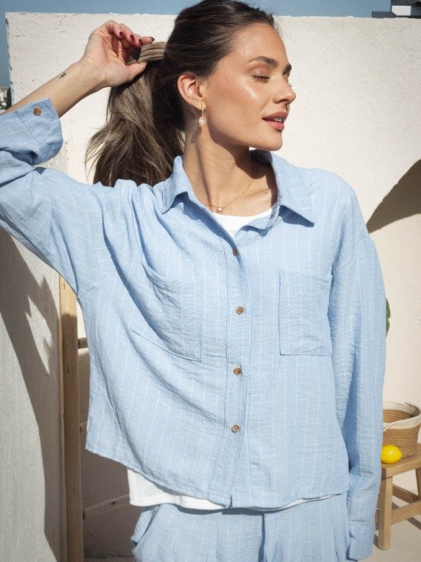 Producto - Camisa Over Lino Rayado Ancho (Art. 5375)