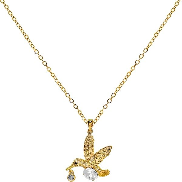 Producto - Collar de acero dorado - Espejito 1mm - Colibri cristal