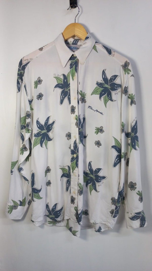 Producto - CAMISA PIN BALL BLANCA FLOR AZUL