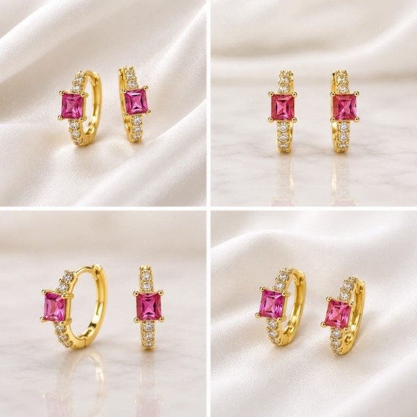 Producto - Aros argolla de acero dorado con piedra y strass - 0