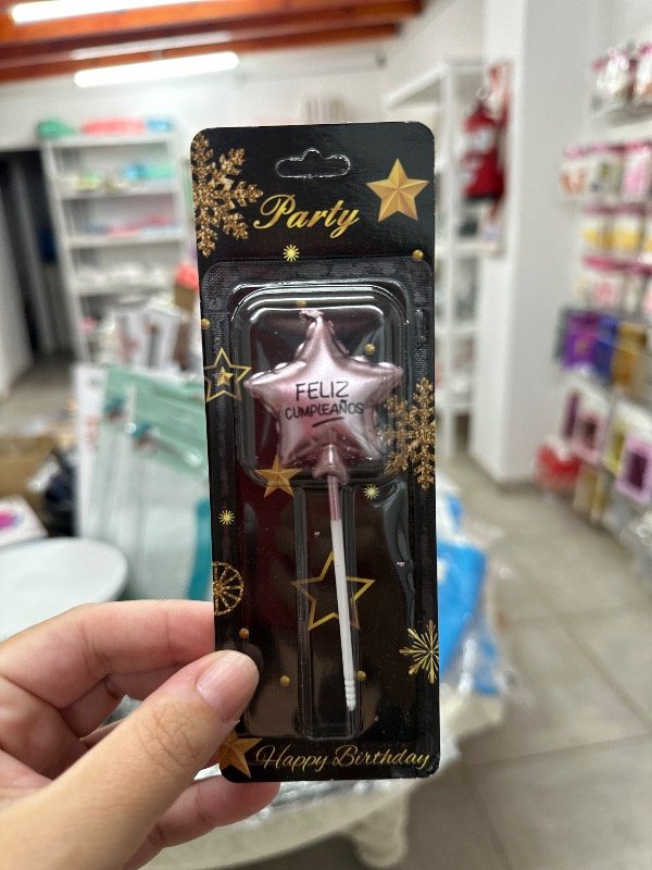 Producto - VELA GLOBO ESTRELLA FELIZ CUMPLEAÑOS ROSA