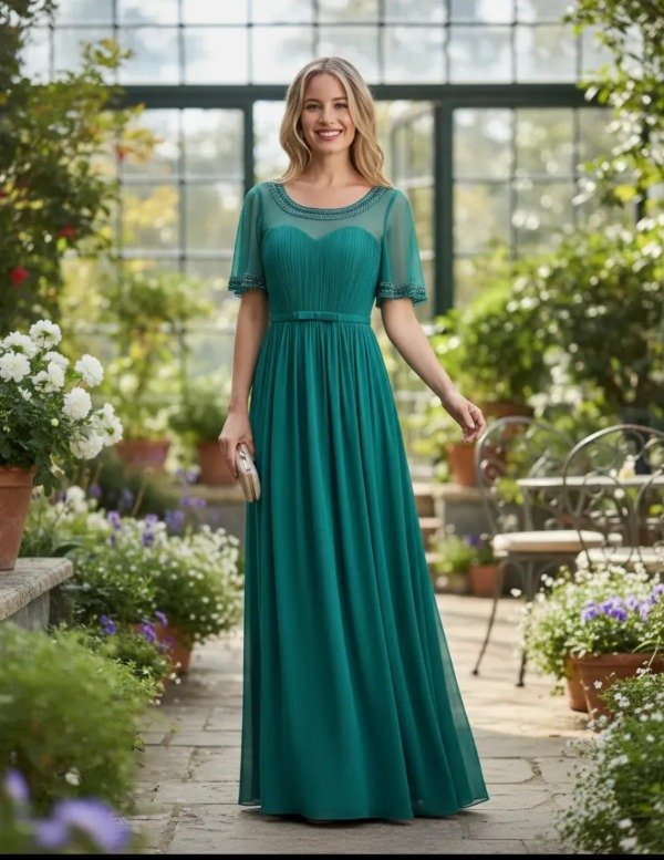 Vestido largo Madrinas con mangas elegante — imagen 3