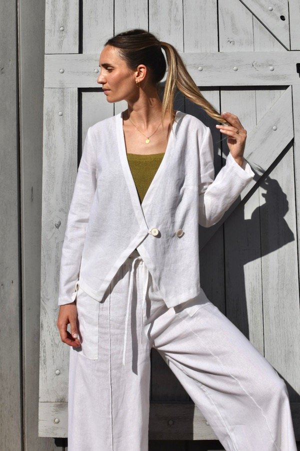 Producto - Blazer cruzado lino - Blanco