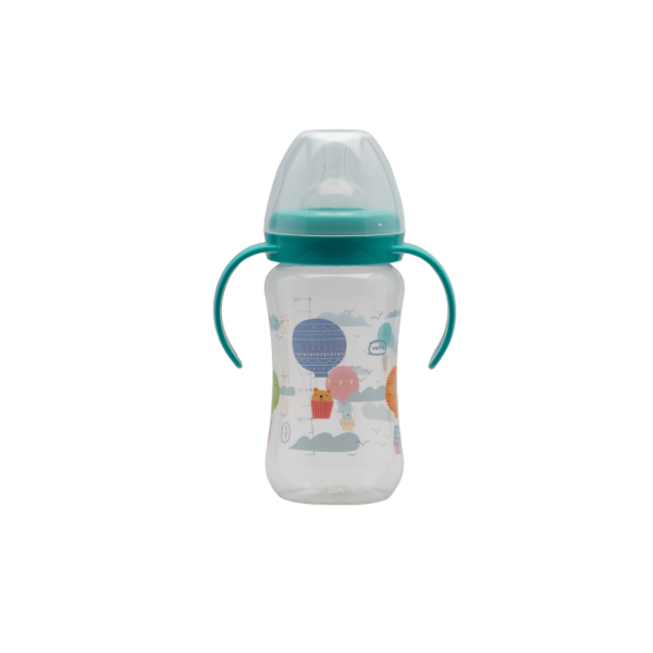 Producto - Mamadera narural boca ancha t/silicona con asas 330ml verde Vaita