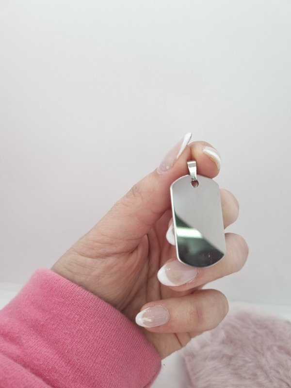 Producto - Dije acero quirurgico chapita para grabar rectangular 3.5cm