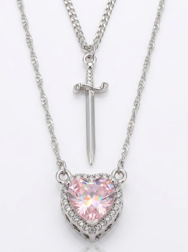 Producto - SET DIJES CORAZON Y ESPADA ROJO/ROSA - 3