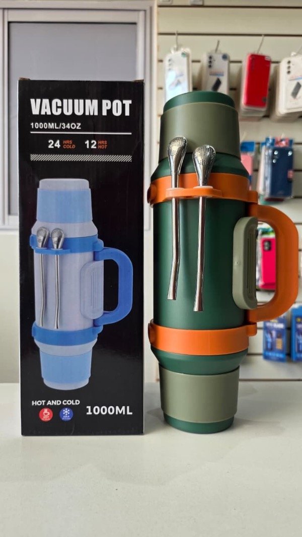 Producto - TERMO 1 LITRO CON DOBLE TAPA QUE SE PUEDEN USAR DE MATE O VASO Y DOBLE BOMBILLA