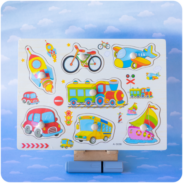 Producto - Encastrable de Madera con Agarre - Transportes, 7 Piezas