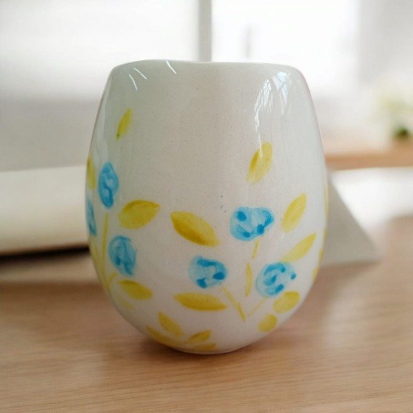 Producto - Ovo ceramica premium flores azules y hojas