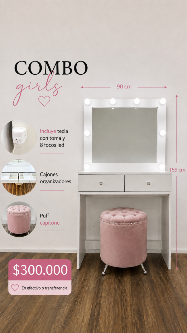 Producto - Espejo XL patas simples y puff capitone - 0
