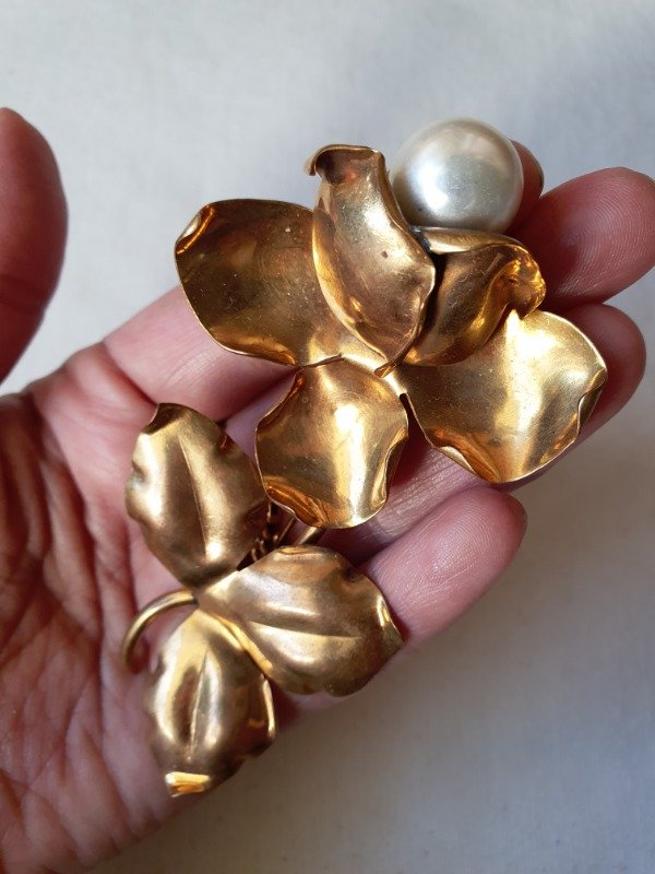 Producto - Broche 40s Jardín de Oro - Rosa con Perla - 2