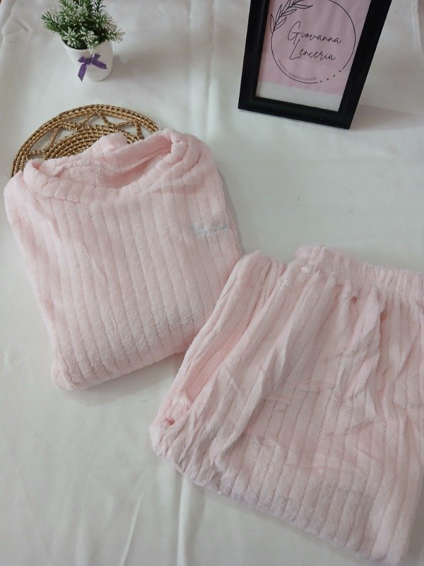 Producto - Pijama Piel rayado liso rosa claro T.2-3