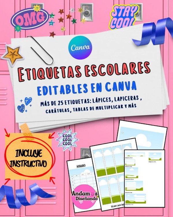Producto - PACK ETIQUETAS ESCOLARES EDITABLES EN CANVA