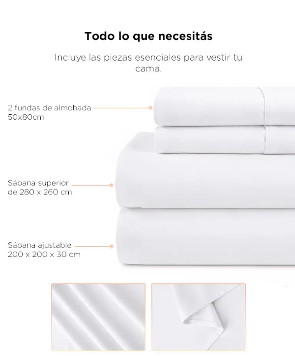 Producto - Juego de sábanas King Size -2 Plazas -200 Hilos -100 Algodón  -Rieti By Gadnic - 4