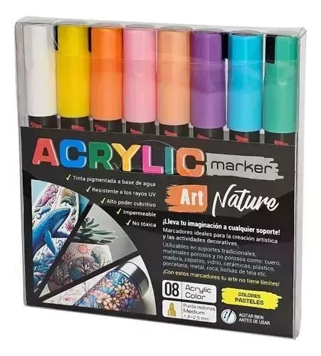 Producto - Marcador acrílico Art Nature colores pasteles punta fina x8 u