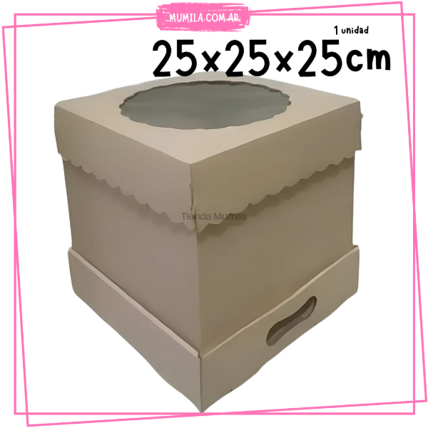 Producto - Caja Torta 25x25x25cm Visor KRAFT
