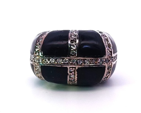 Producto - Anillo Moderno Cuadros con Cúbics y Esmalte