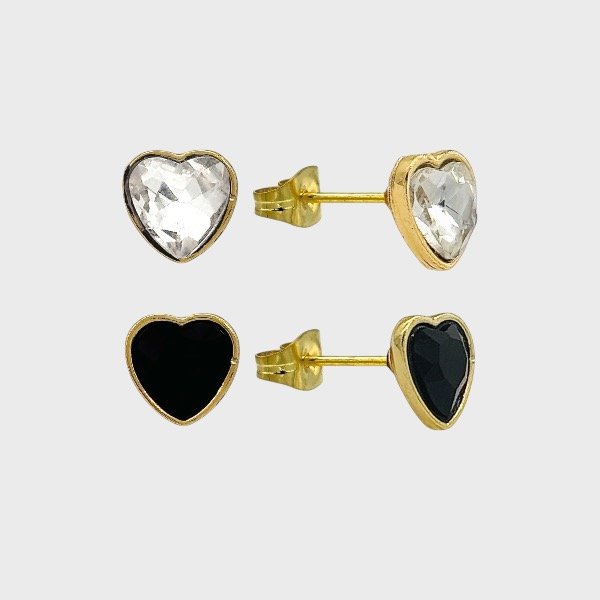 Producto - Aros miniatura de acero dorado - Corazón negro - 8mm