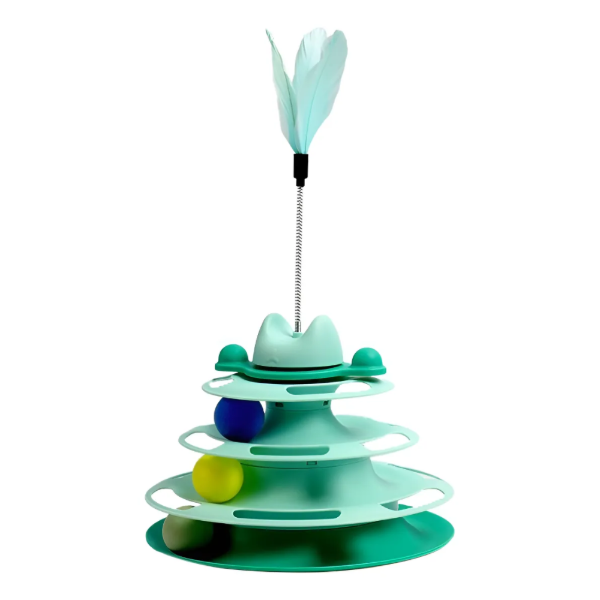 Producto - Juguete Interactivo Para Gatos Torre De Tres Pisos con Pelotas y Plumas